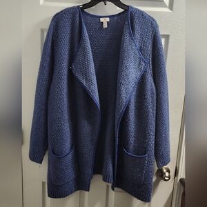 LOGO by Lori Goldstein Blue Textured Cardigan